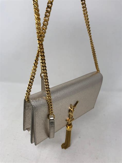 metallic silver ysl bag